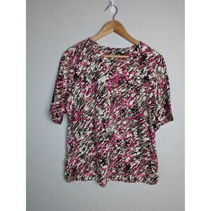D&co ACTIVE Shirt Womens Large Multicolor Camo Print Short Sleeve Stretch Top